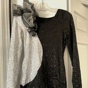 Weissman Sequin Biketard Black and White Costume with Hair Piece